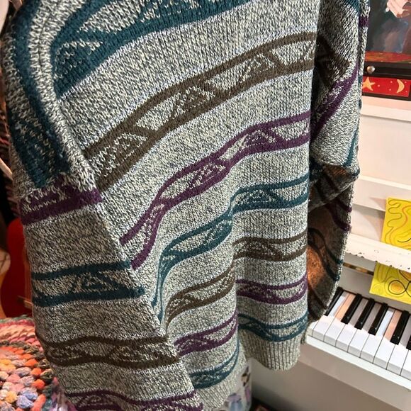Vintage 90s Striped Knit Sweater in Gray and Purple M - Picture 11 of 16
